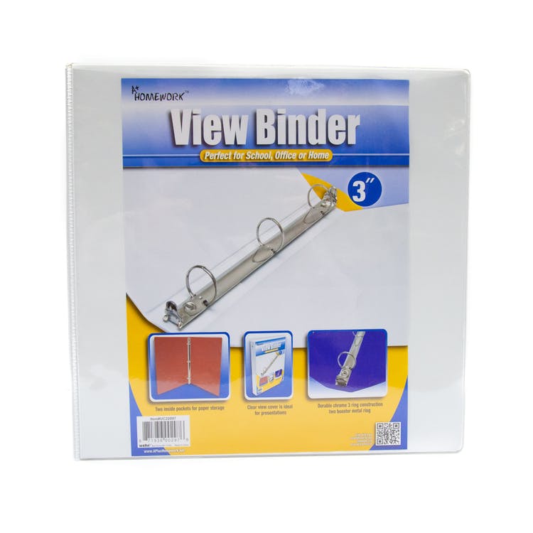 3" 3-Ring Binders - White 2 Interior Pockets View Cover 1