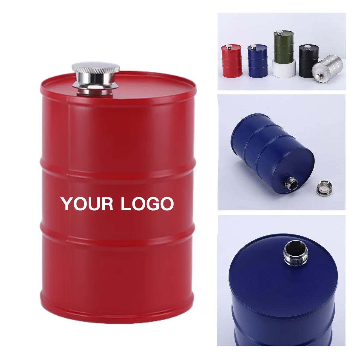 Durable Stainless Steel Drum Flask with Screw Lid, custom water bottle with logo imprint 2