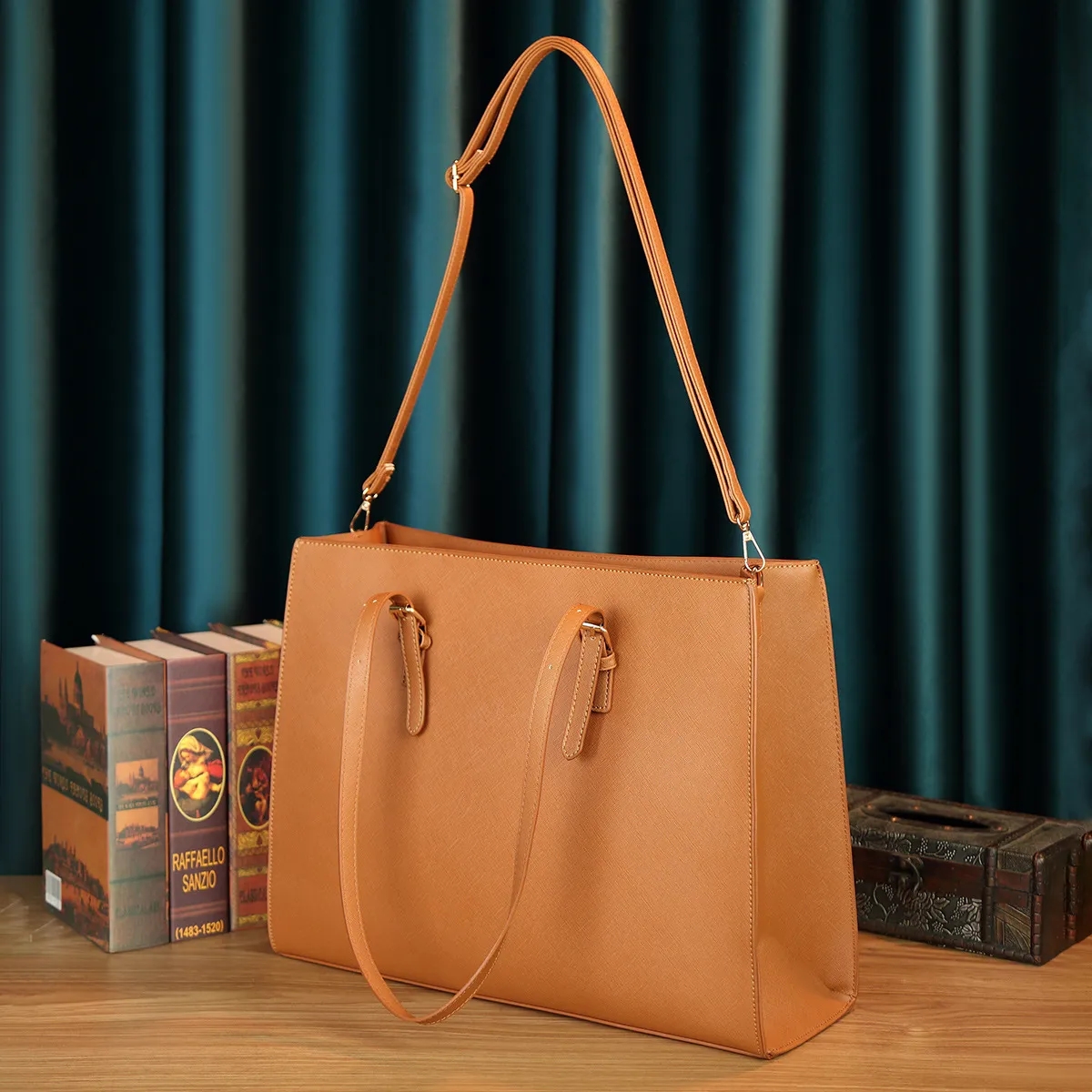 Custom Logo 15.6 Inch Leather Laptop Tote Bag for Women Business Corporate Gift 8