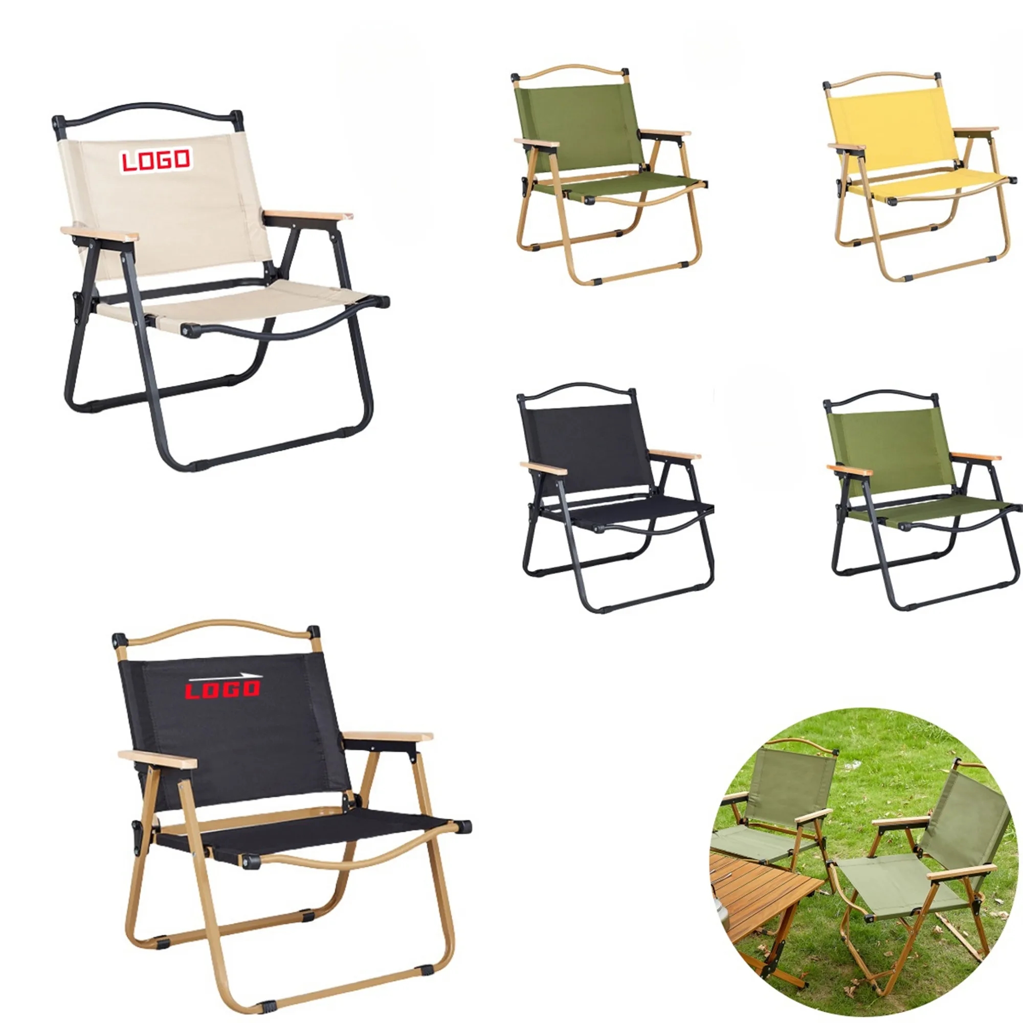 Portable Folding Beach Chair with Wooden Handle 2