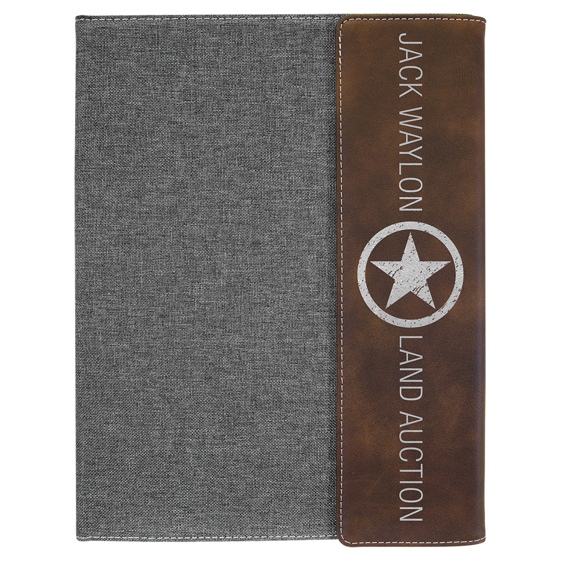 9 1/2"x12" Rustic/Silver Leatherette/Gray Canvas Portfolio w/Notepad 2