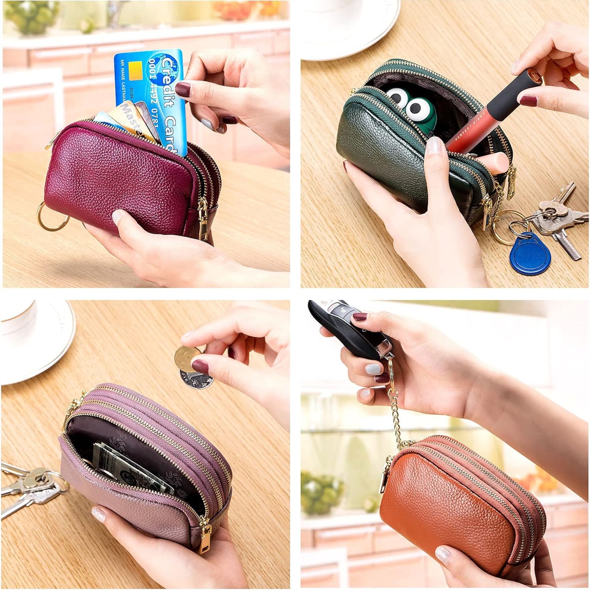 Leather Coin Purse With Key Ring 3