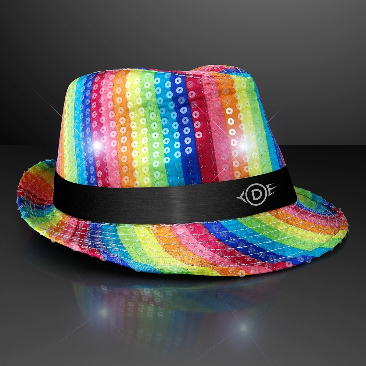 Shiny Single Colored Fedora Hats with Flashing Lights 36