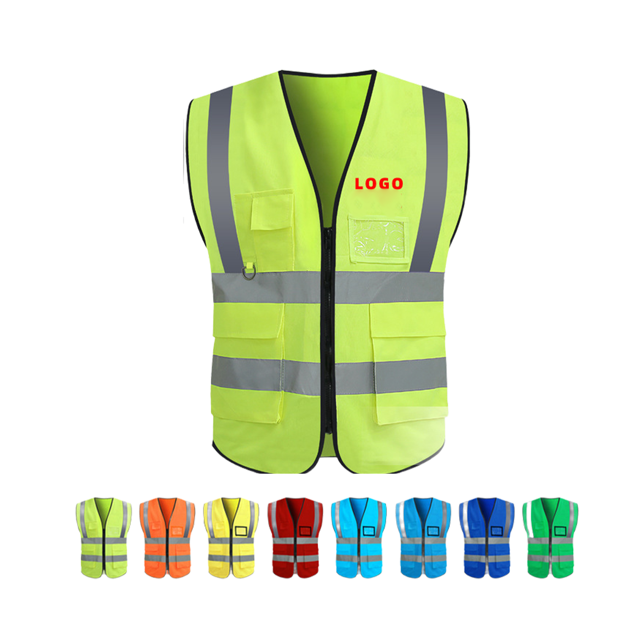 Zipper Multi Pocket Reflective Safety Vest Workwear 1