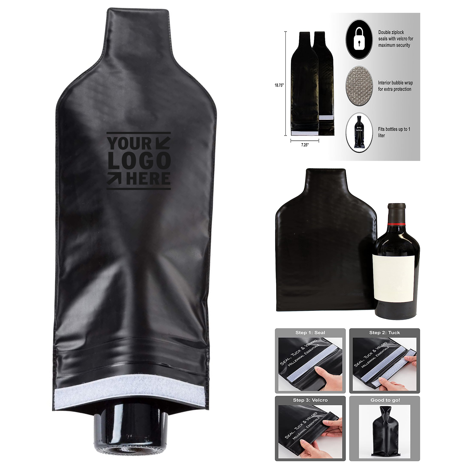18.75 x 7.25 inches Reusable Wine Bottle Protector for Travel