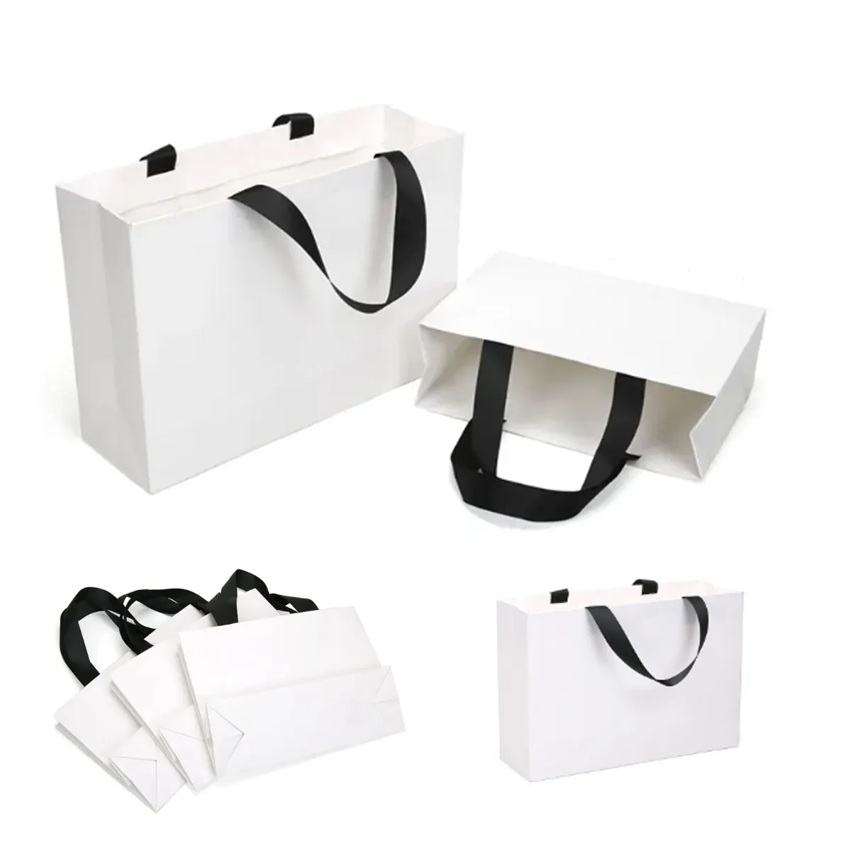 Reusable Foldable White Paper Gift Bags All Over Printing 3