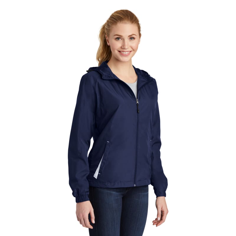 Sport-Tek Women's Colorblock Hooded Raglan Jacket. 4