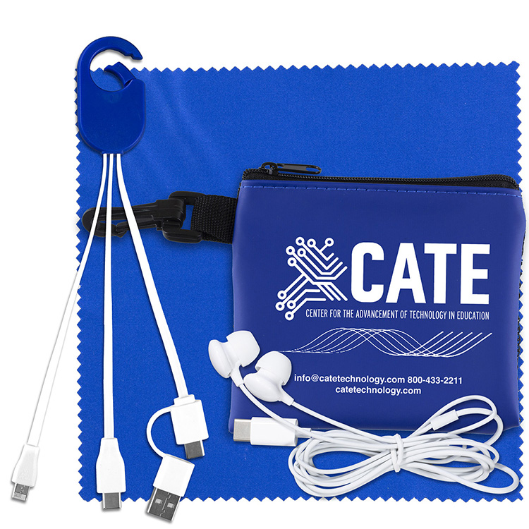 "TechMesh Hang Tunes" Mobile Tech Charging Kit with Earbuds and Charging Cable in Mesh Zipper Pouch 1