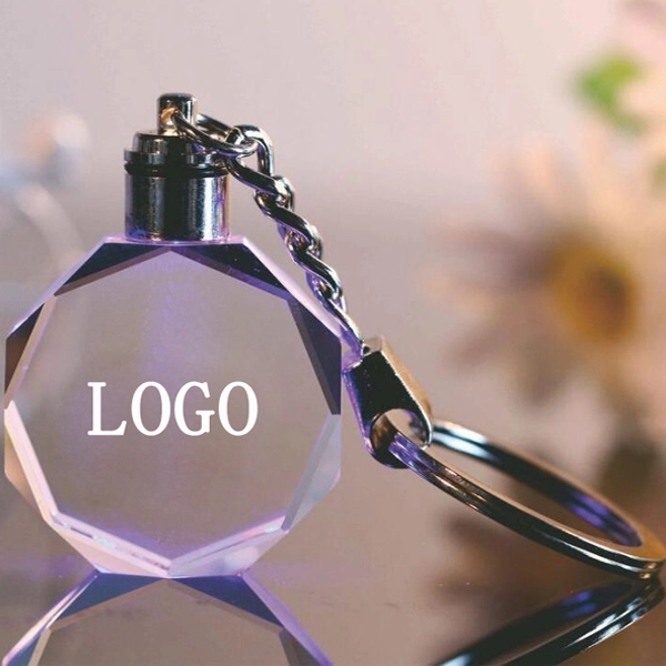 Octagon Shape LED Light Crystal Keychain 3