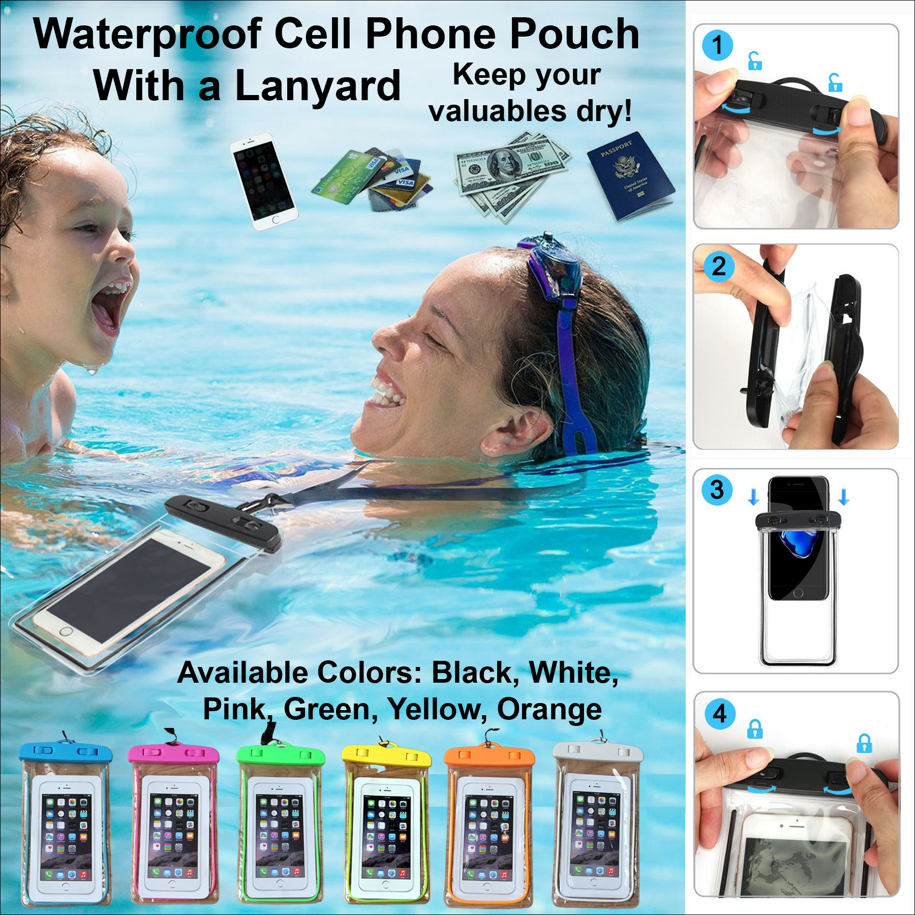 Waterproof Cell Phone Pouch with Lanyard