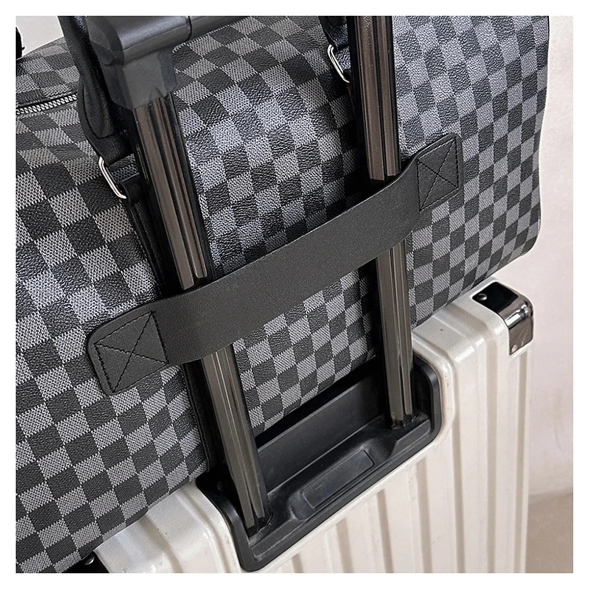 PU Leather Plaid Travel Duffel Bag 3