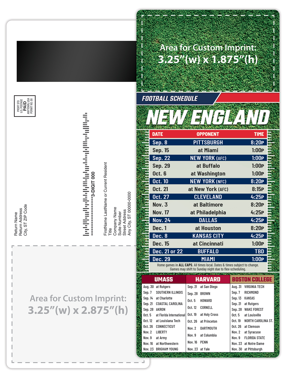 Football Schedule Laminated Card/Postcard with Magnet Strip 3.5x8.5 - 14 pt. 4