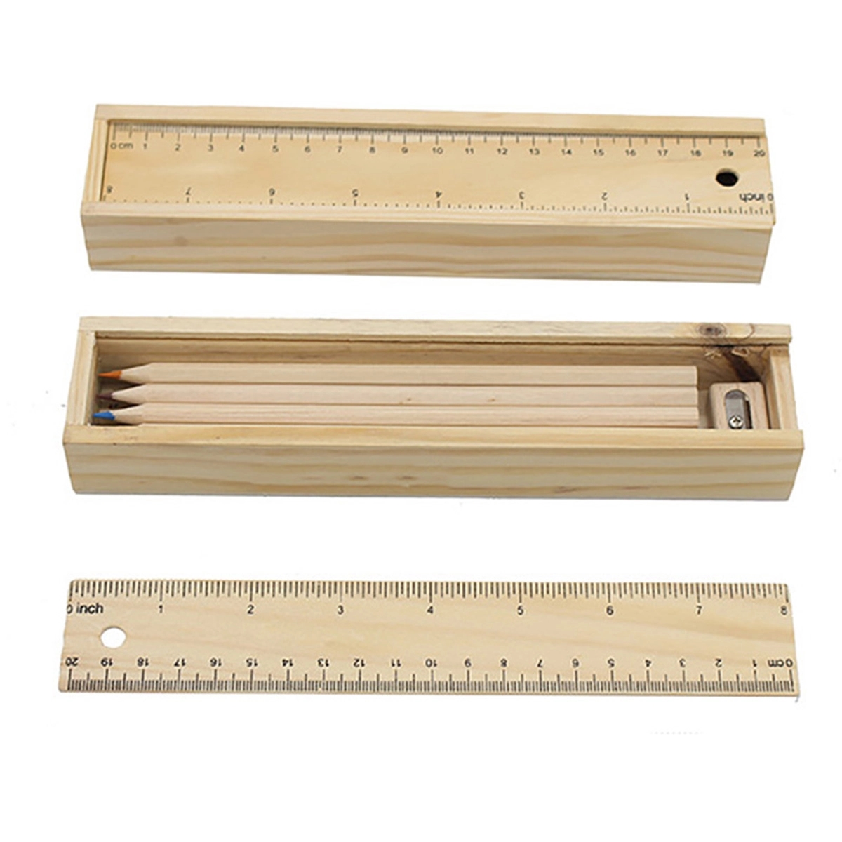 12-Piece Colored Pencil Set In Wooden Ruler Box 1