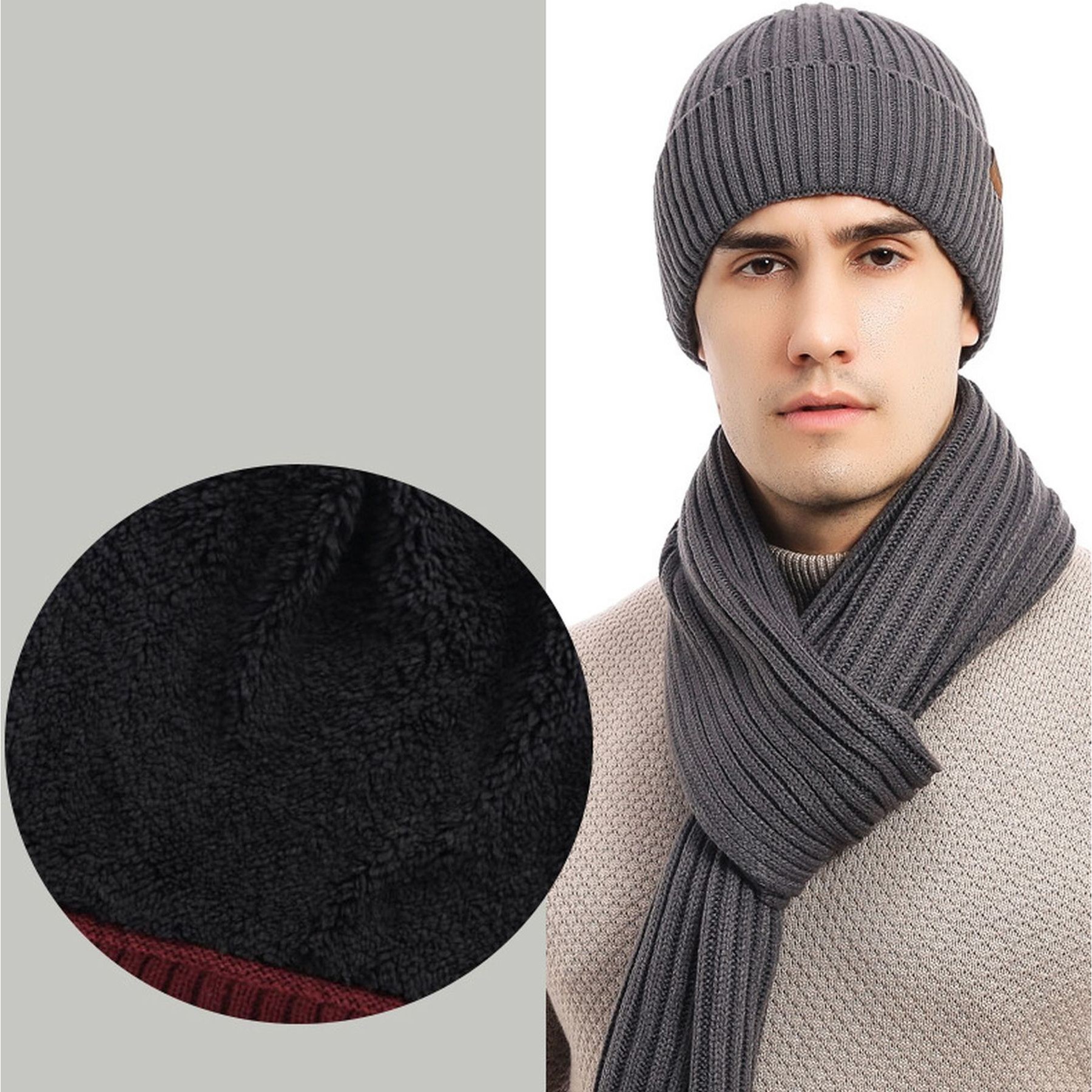Winter Beanie Hat Warmer Long Scarf Touchscreen Gloves Set 13