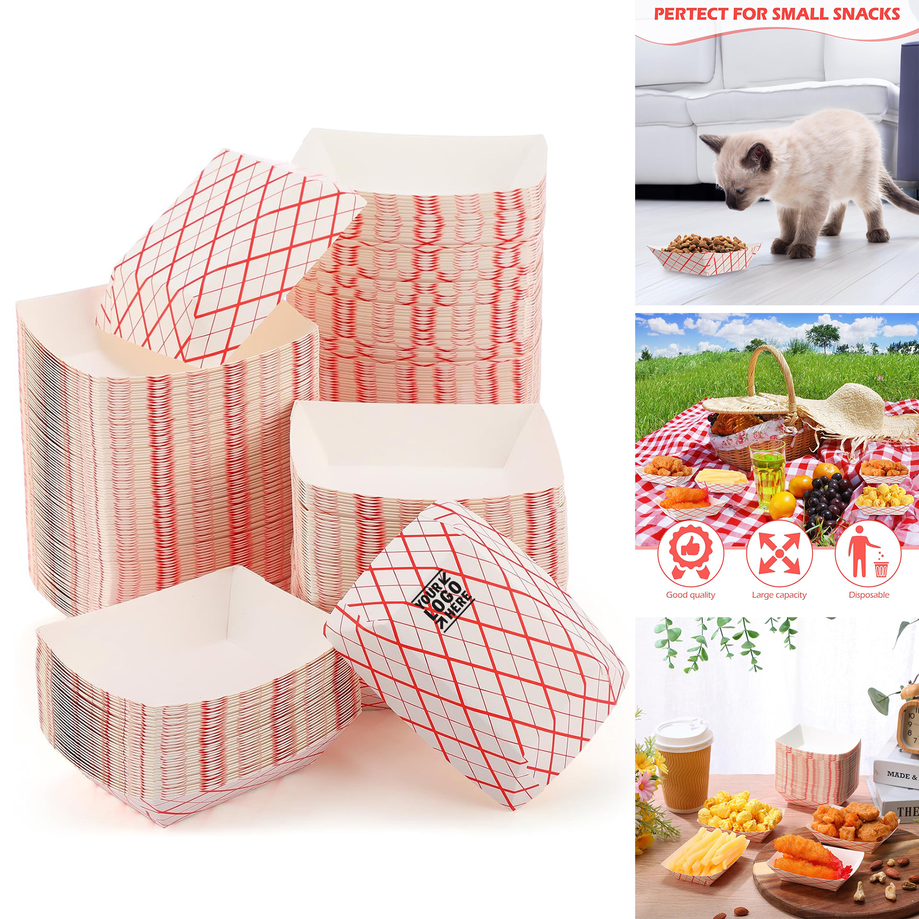 4.1 x 3 Inch 1/4 lb Checkered Paper Food Tray Disposable Serving Greaseproof Paperboard Container 2