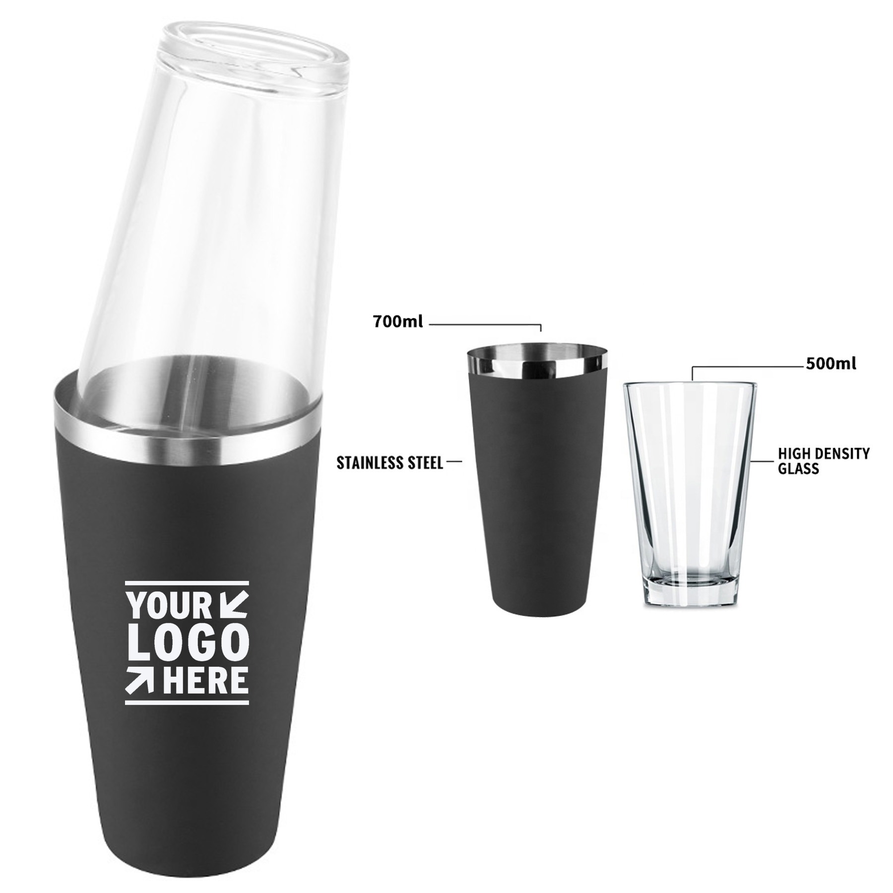 17oz and 23oz Stainless Steel Boston Shaker with Glass cup
