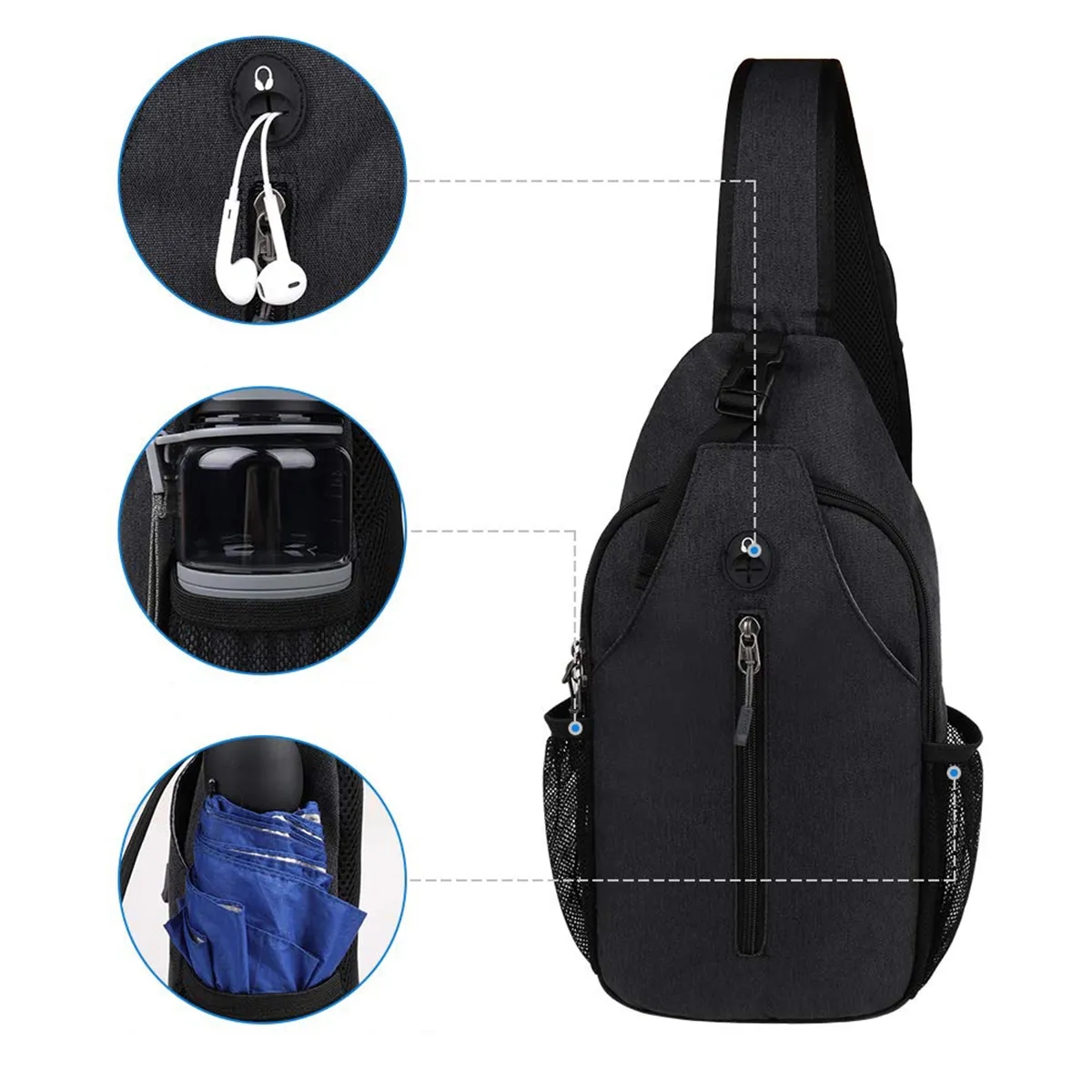 Anti-Theft Crossbody Sling Bag W/ Earphone Port Mash Pockets 2