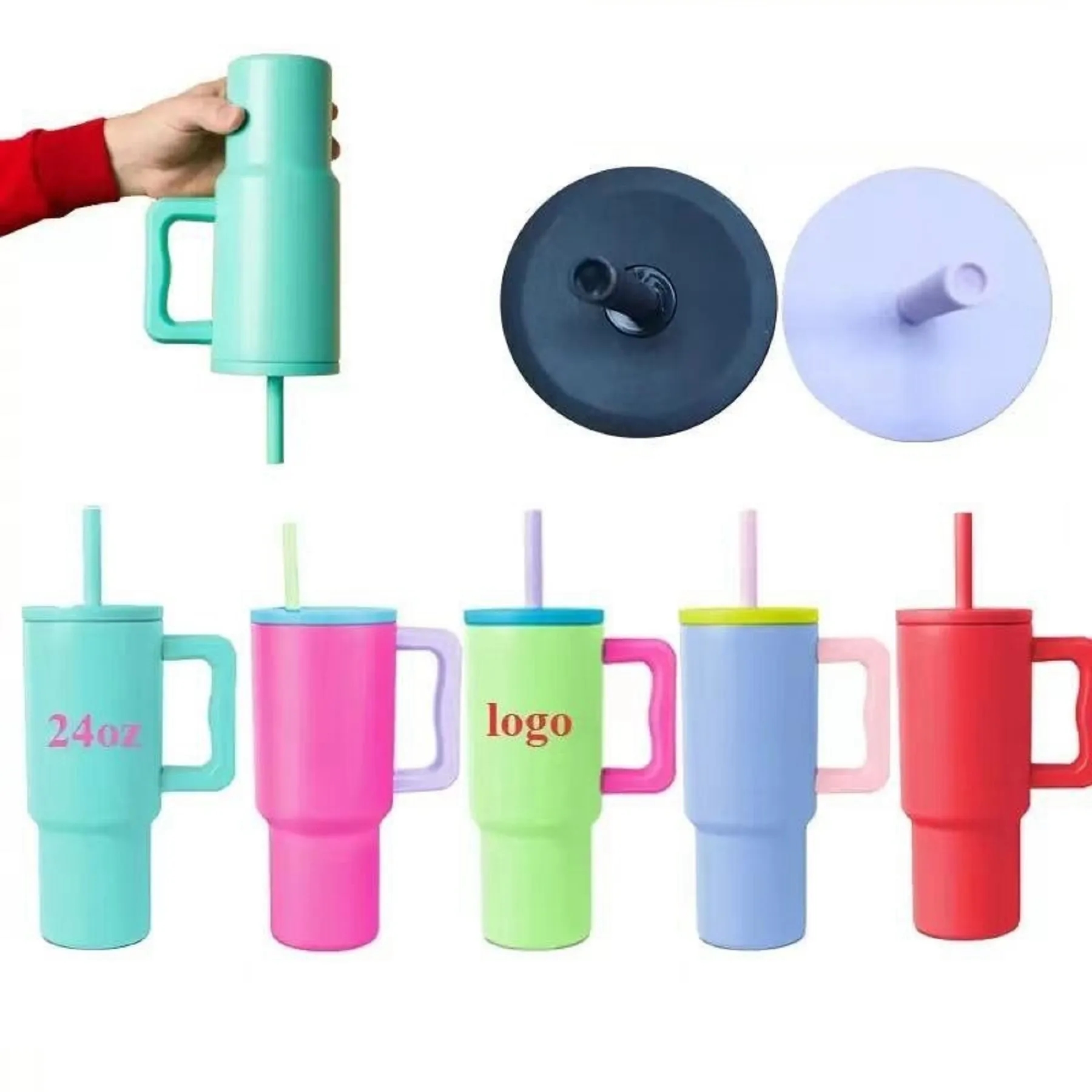 24 Oz. Stainless Steel Vacuum Tumbler with Handle & Straw 4