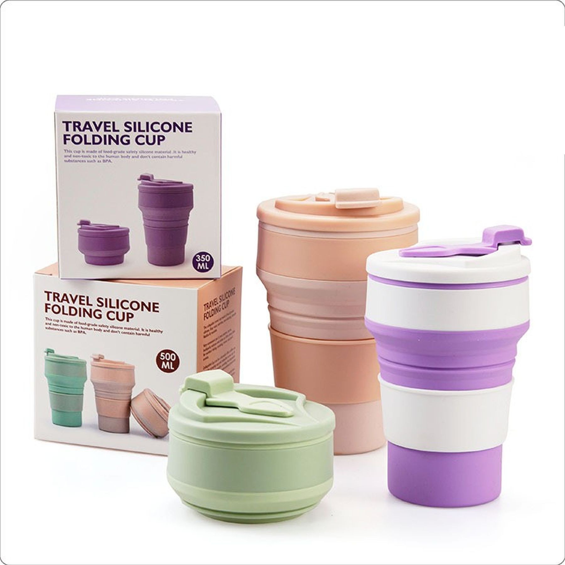 Collapsible Travel Cup Silicone Camping Bottle With Lids 4