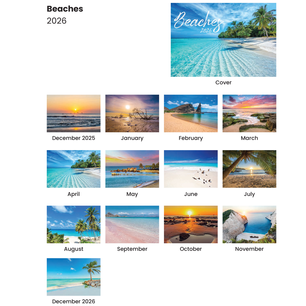 Full Color Beaches Spiral Wall Calendar 2