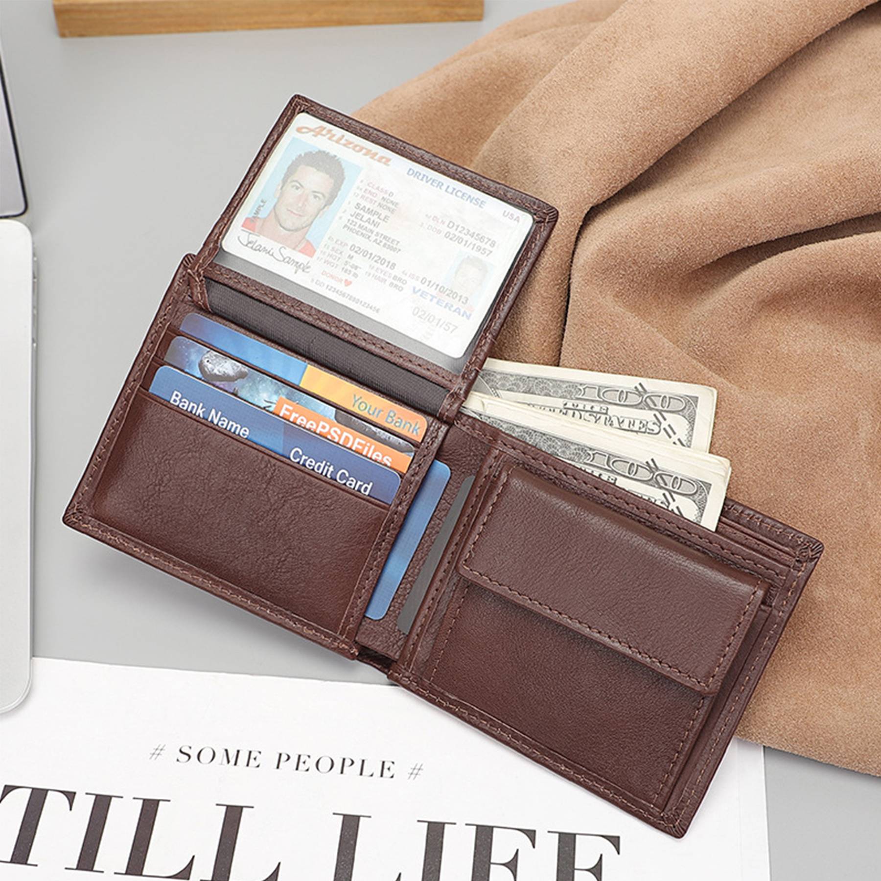 Mens Genuine Leather Bifold Credit Card Bag 6