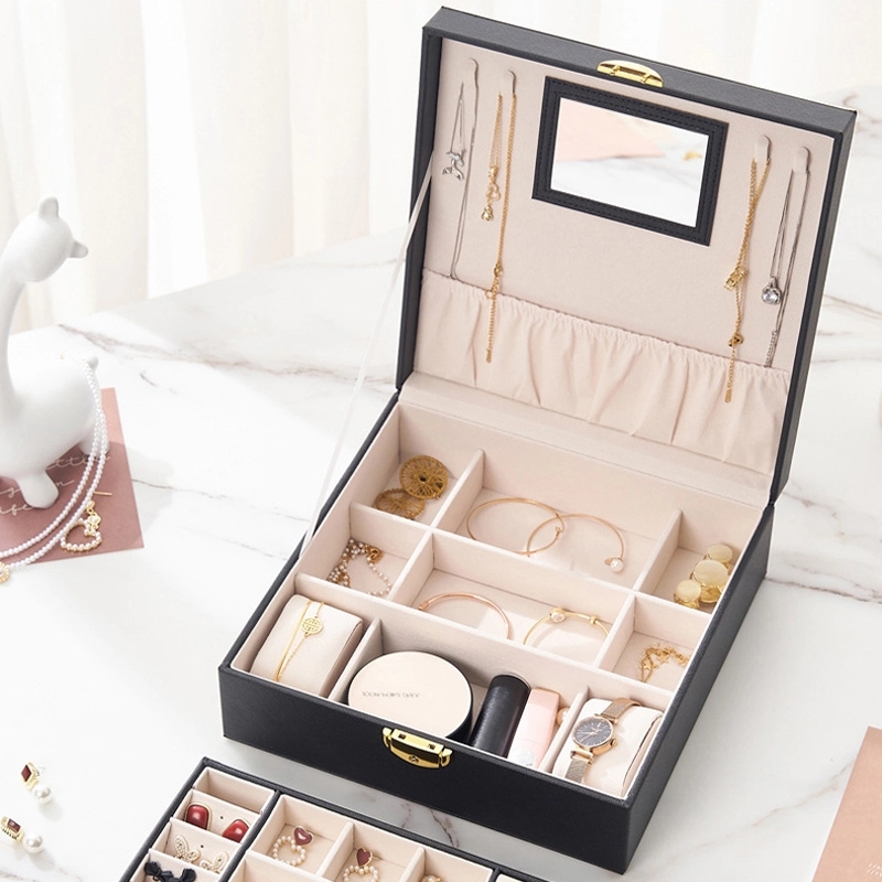 Custom 2-Layer Jewelry Organizer Box with Mirror & Lock 15