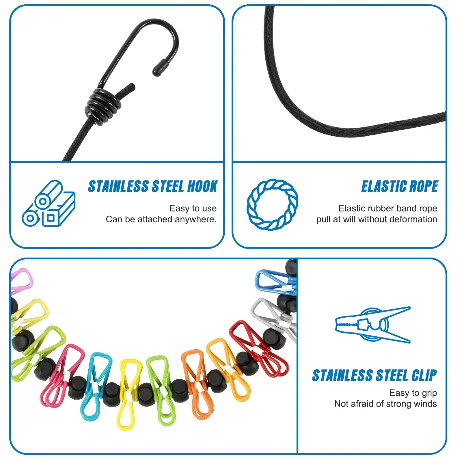 Retractable Travel Clothesline with 12 Clothes Clips 7