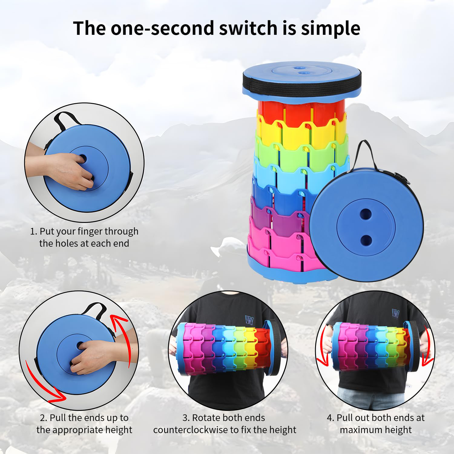 Adjustable Telescoping Foldable Plastic Rainbow Stool 3
