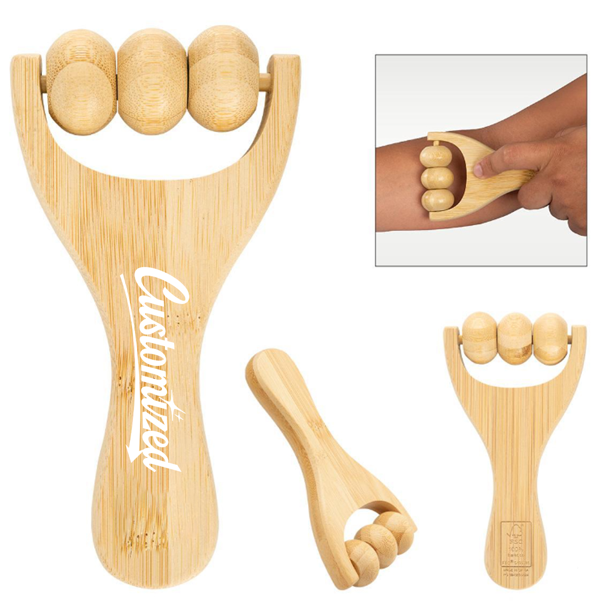 Bamboo Handheld Massage Roller with Natural Finish 2