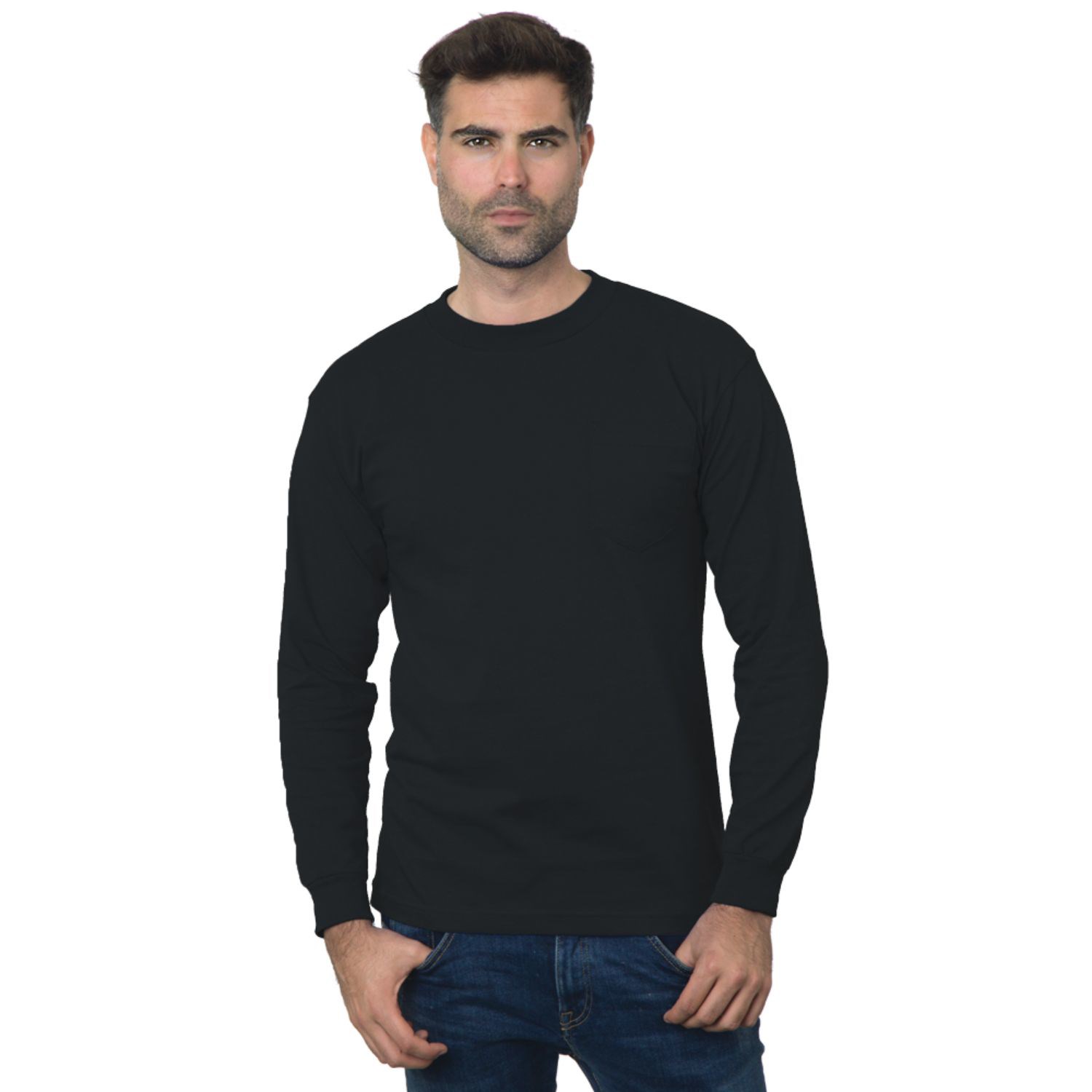 USA-Union Made Pre-Shrunk Long Sleeve Pocket Crew Tee Shirt