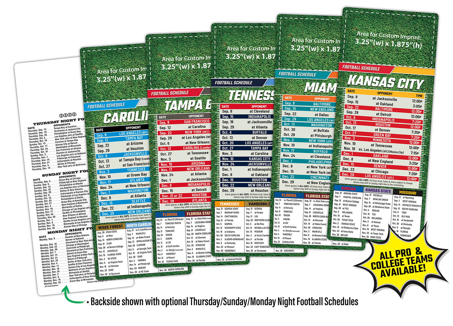 Sports Laminated Card - 3.5x8.5 - Football Schedules - 14 pt. 2