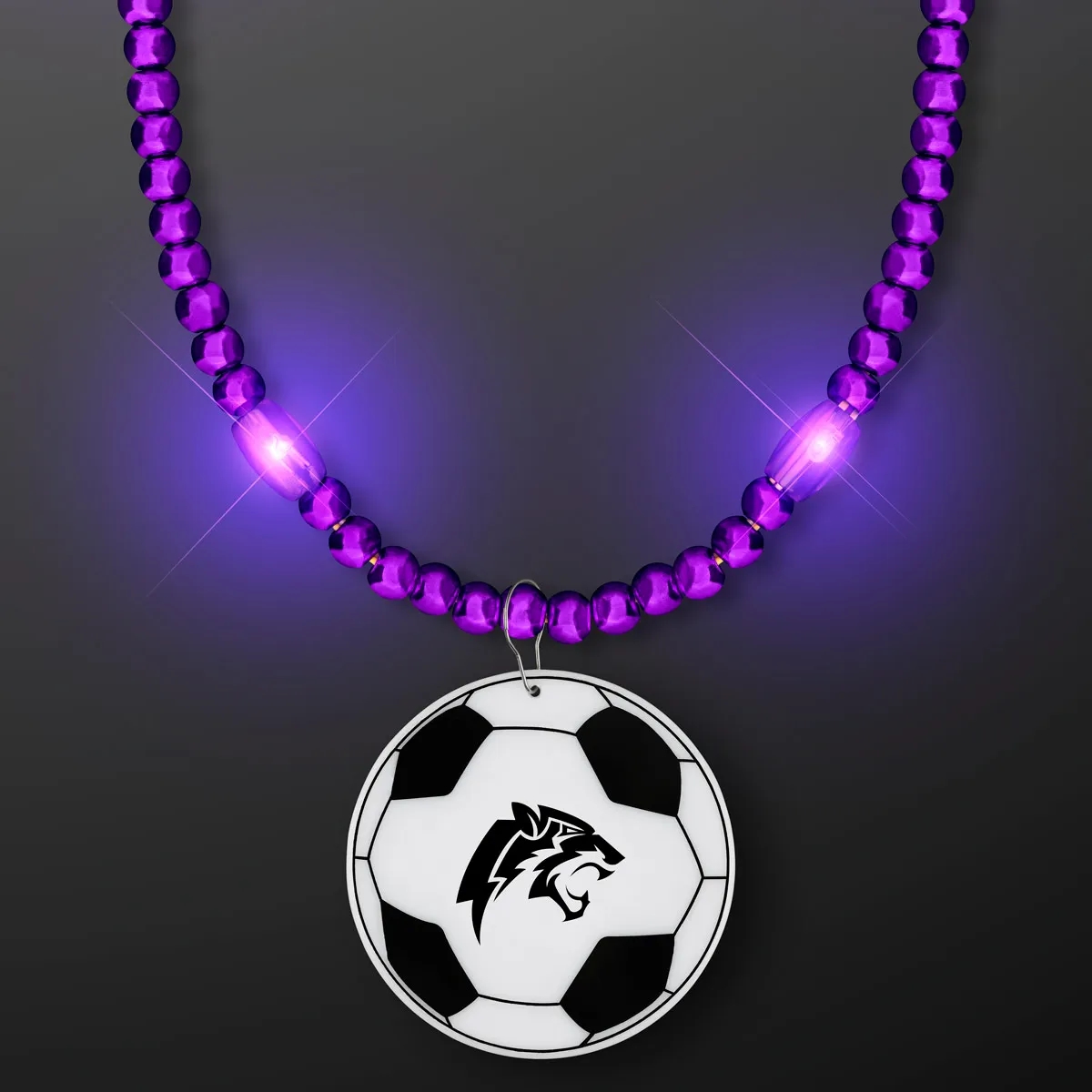LED Bead Necklace with Soccer Ball Medallion 8