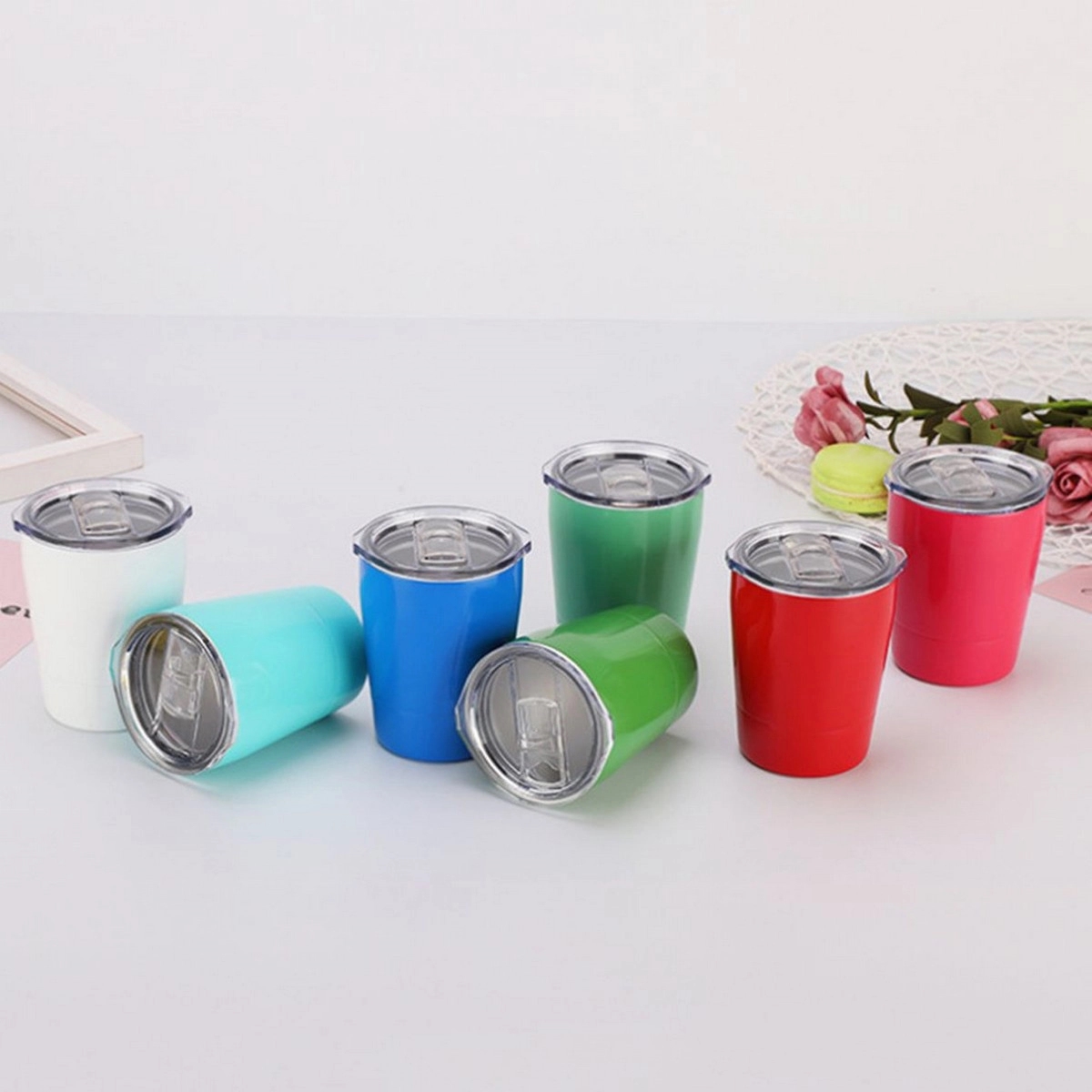 8OZ Coffee Tumbler Stainless Steel Kids Milk Mug With Lid 3