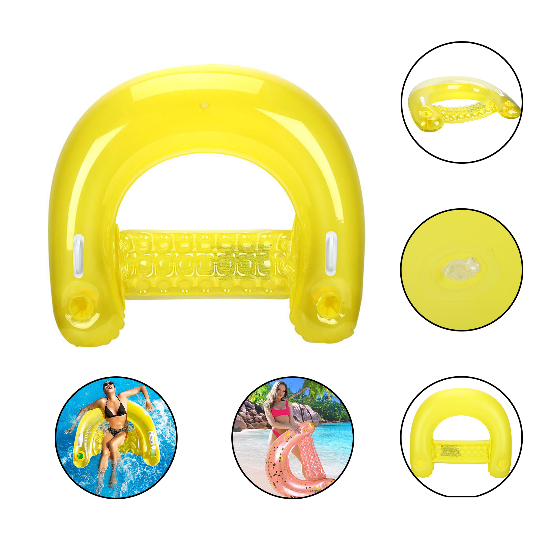 Inflatable Chair Floats Floating Loungers with Cup Holders 3