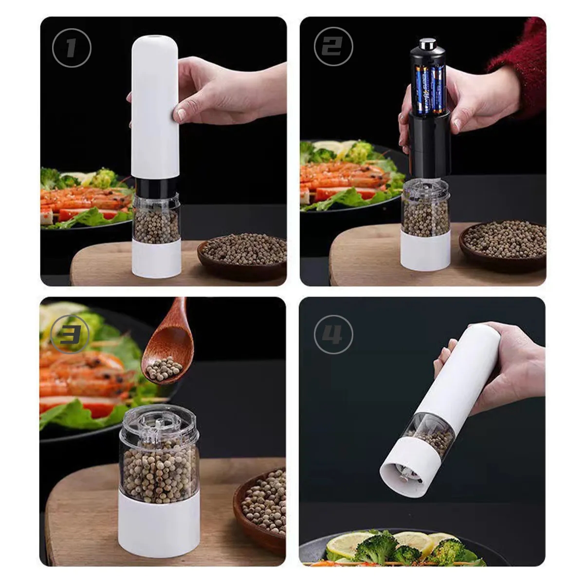 Automatic Electric Plastic Ceramic Burr Salt Pepper Grinder 2