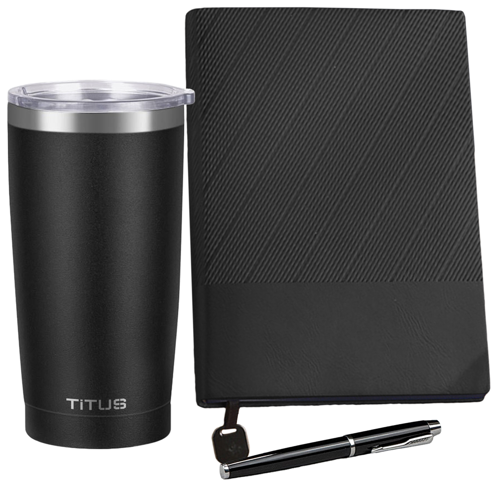 TiTUS® 20 oz Insulated Tumbler, Executive Corduroy Notebook & Pen Gift Set