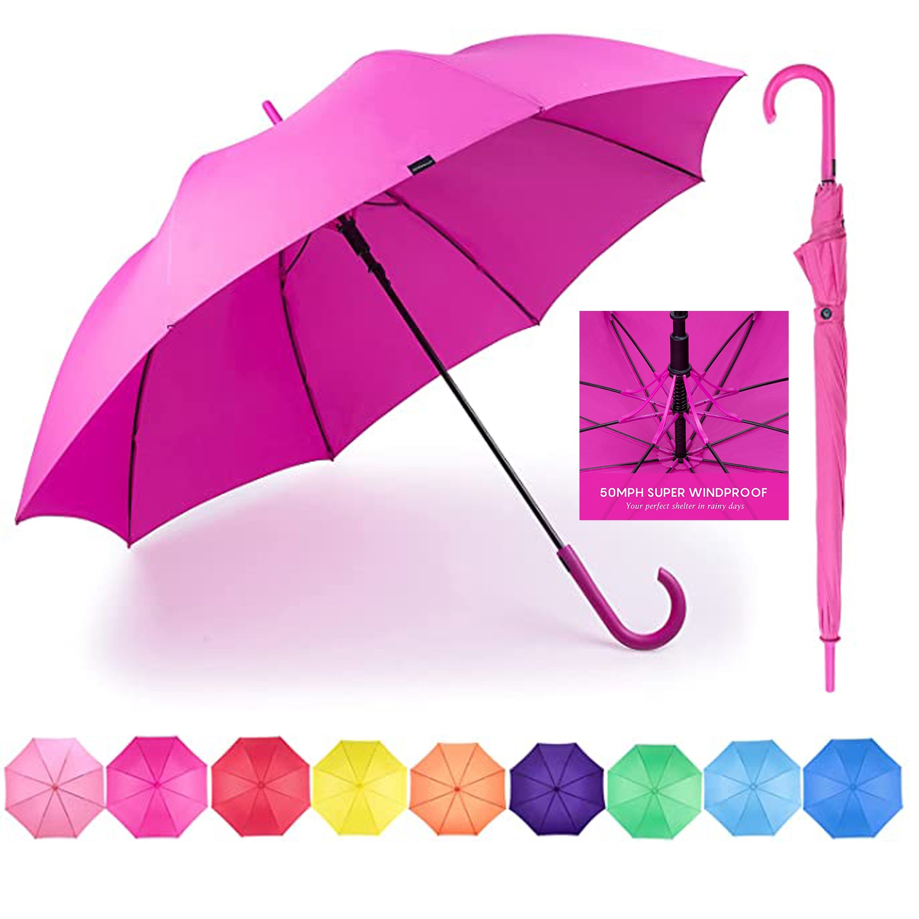 50 Inches UV Stick Umbrella with J Hook Handle 2