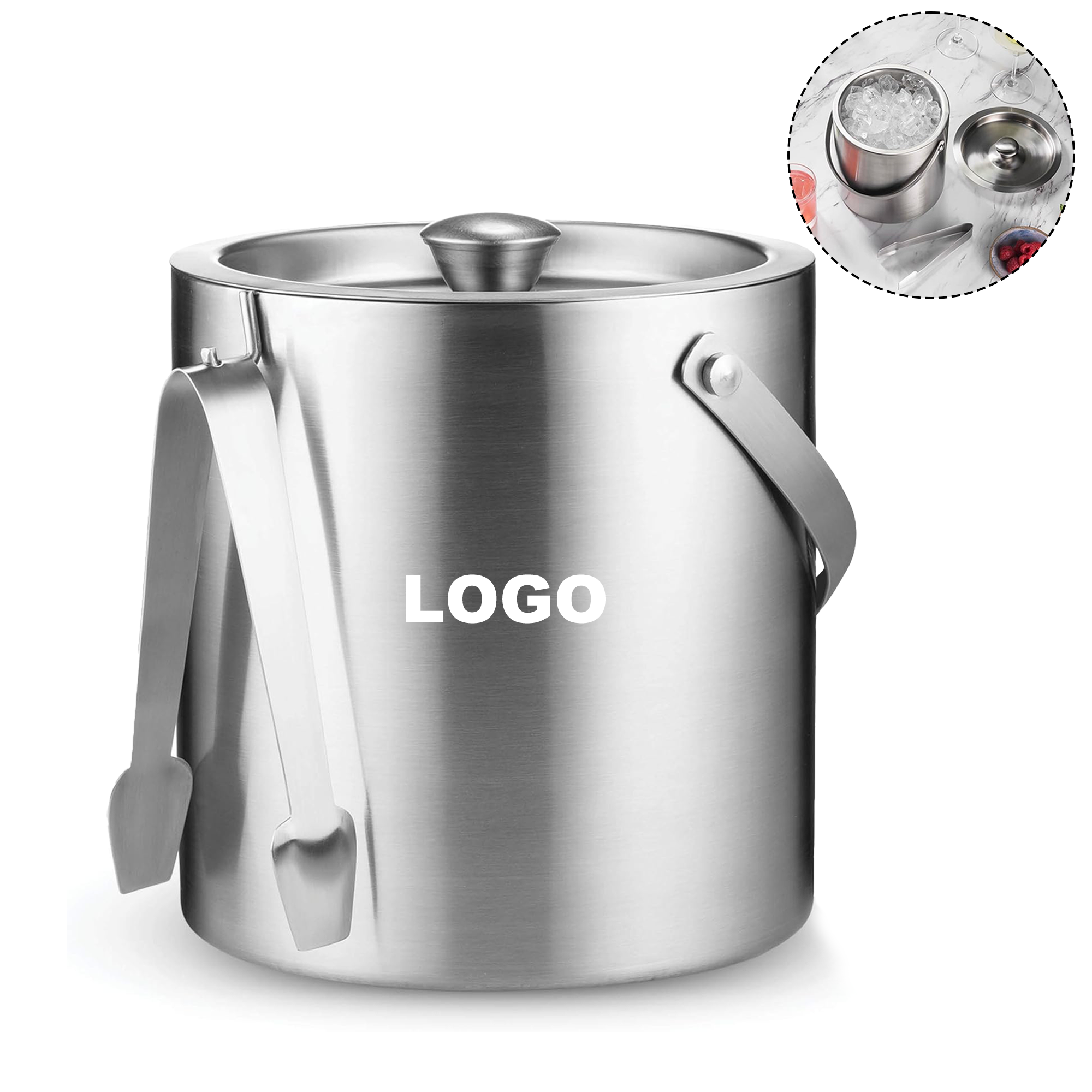 Stainless Steel Insulated Ice Bucket with Lid & Ice Tong 2