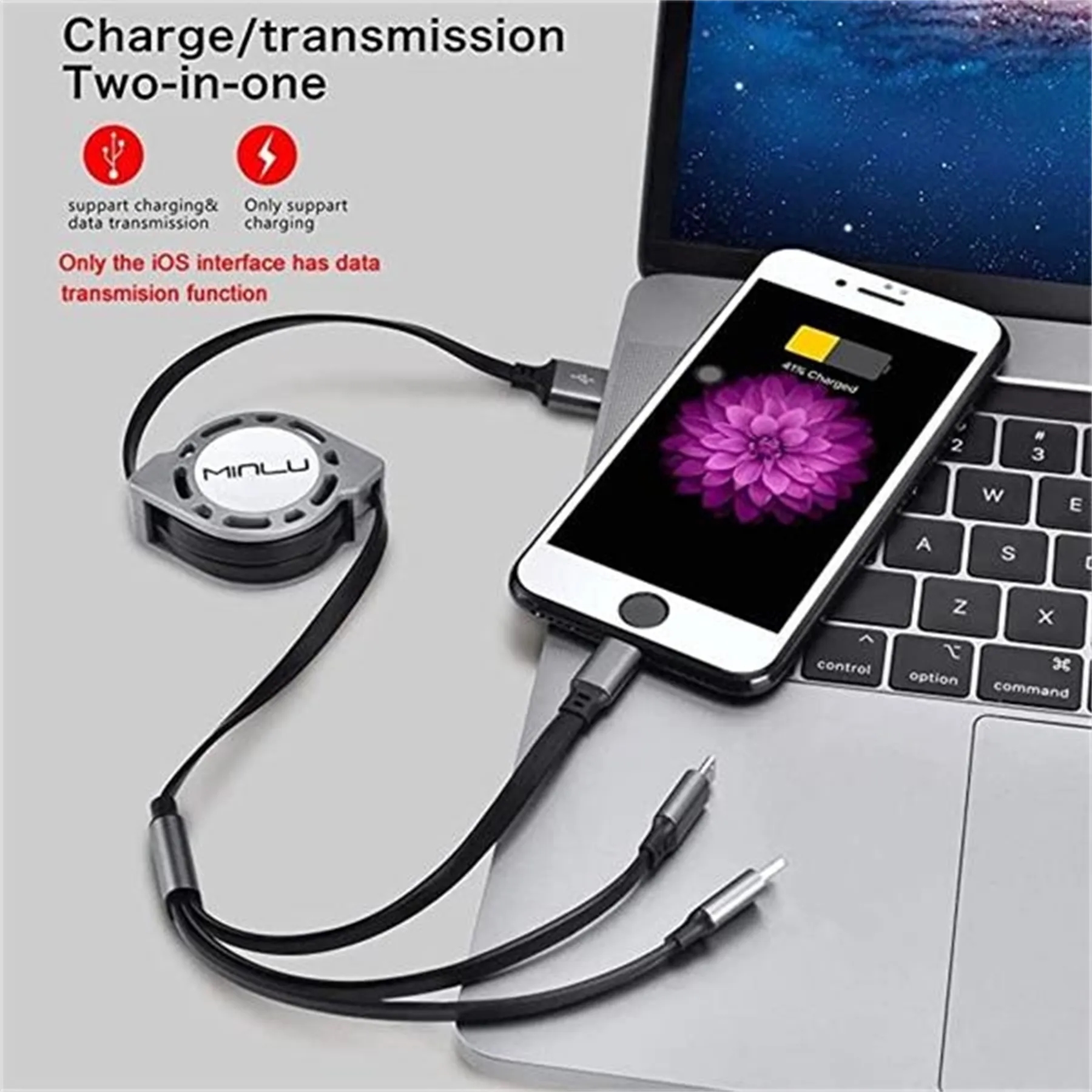 3-in-1 Retractable USB Cable Fast Charger Cord 3