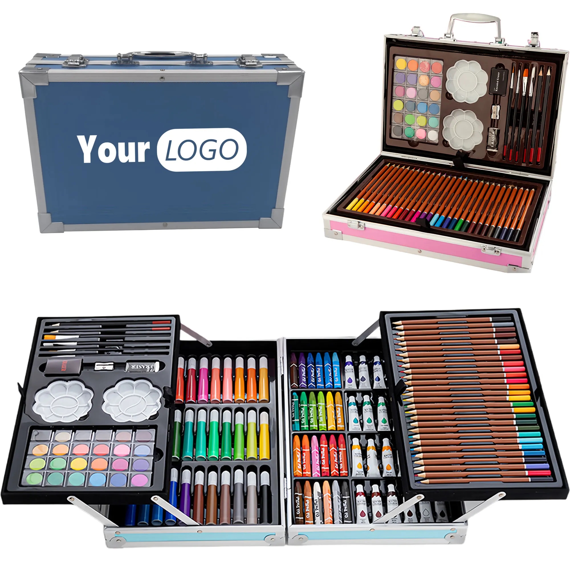 Vibrant Double Layer 145-Piece Aluminum Case Art Set 7