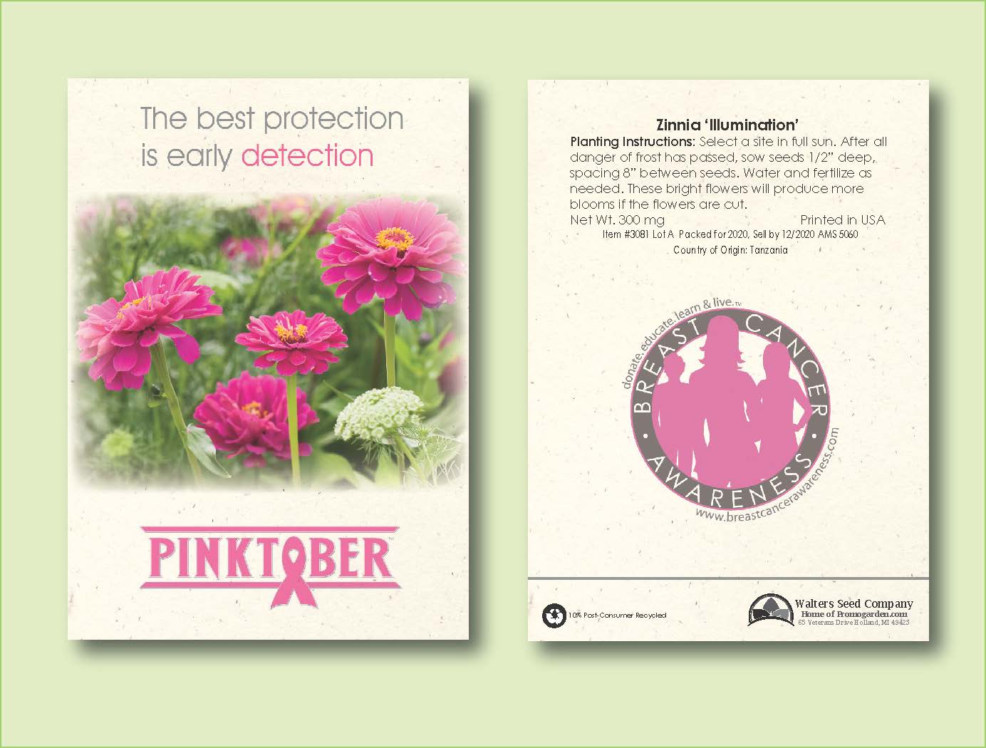 Zinnia Pink Illumination Flower Seed Packets - Size 3.25" x 4.5" 1