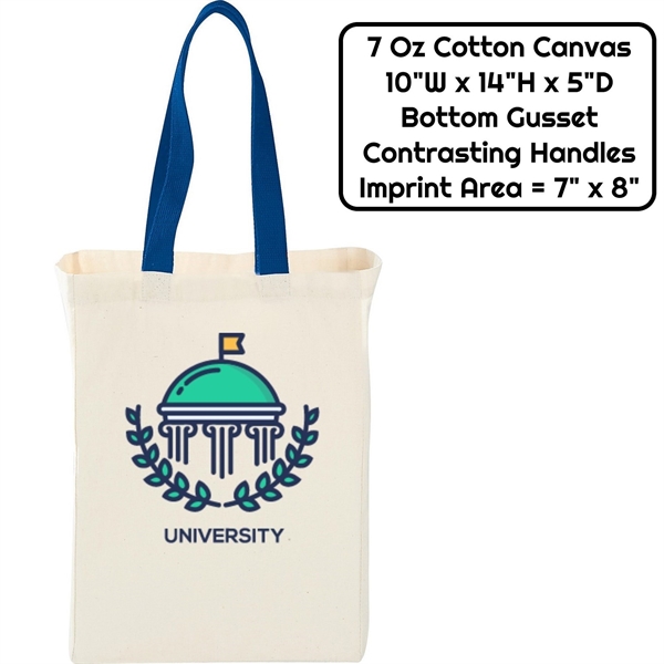 7 oz Cotton Canvas Book Tote Bag - 10"W x14"H x 5"D x 4