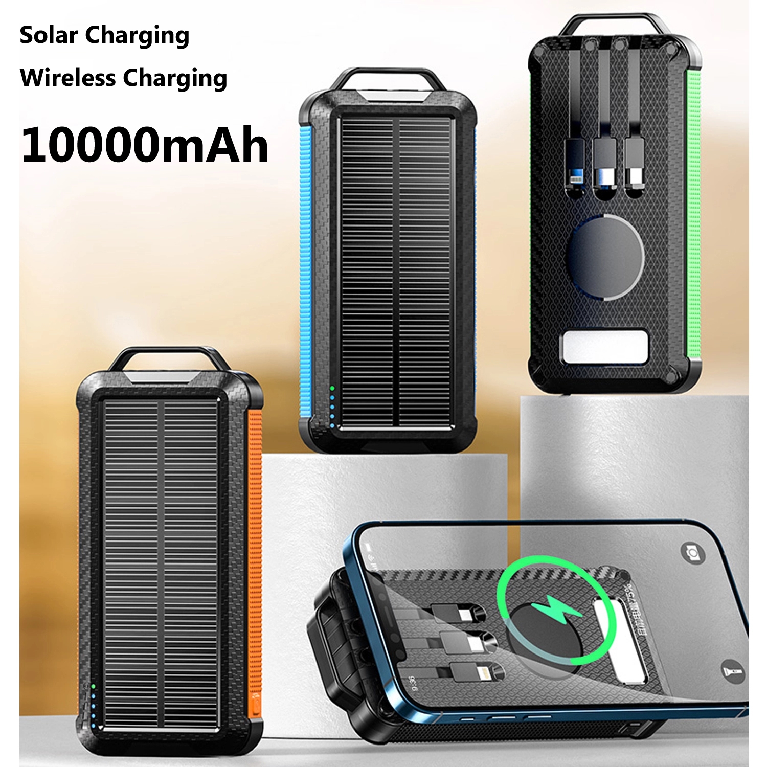 10000mAh QI Wireless Solar Power Bank With LED Light 5