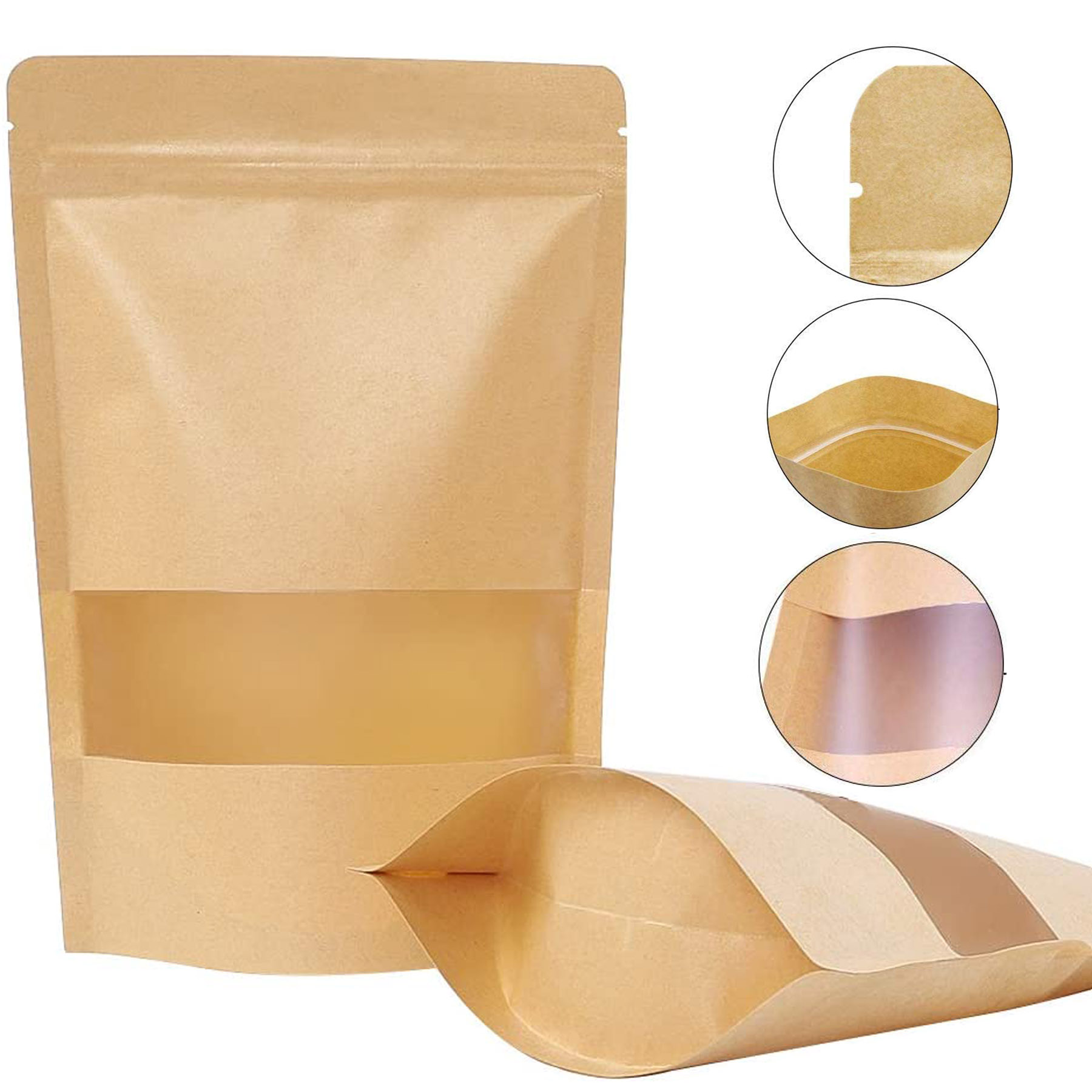 Zip Lock Kraft Stand Up Food Bags with Window 1