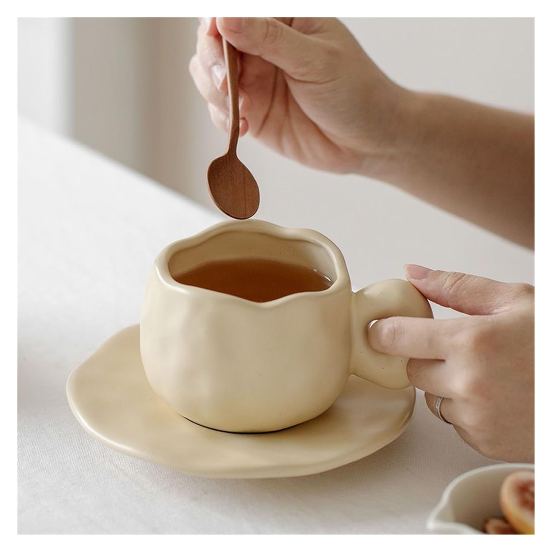 Stoneware Retro Coffee Mug With Saucer 2