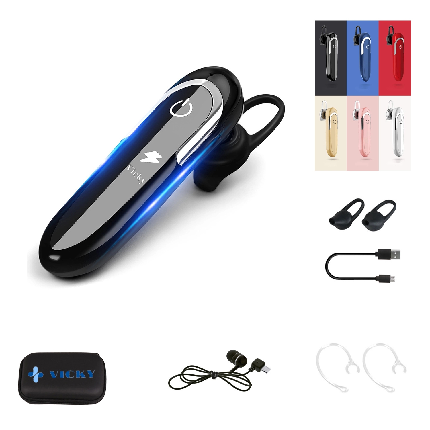 Wireless Headset with Noise Cancelling Mic Bluetooth Earbud 4