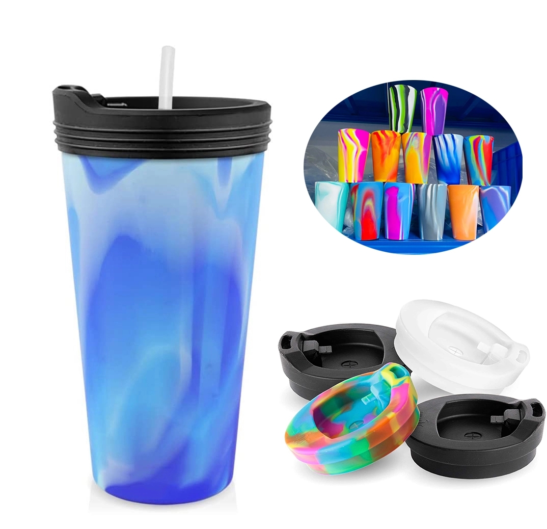 16oz Colorful Silicone Pint Cup with Lid and Straw 4