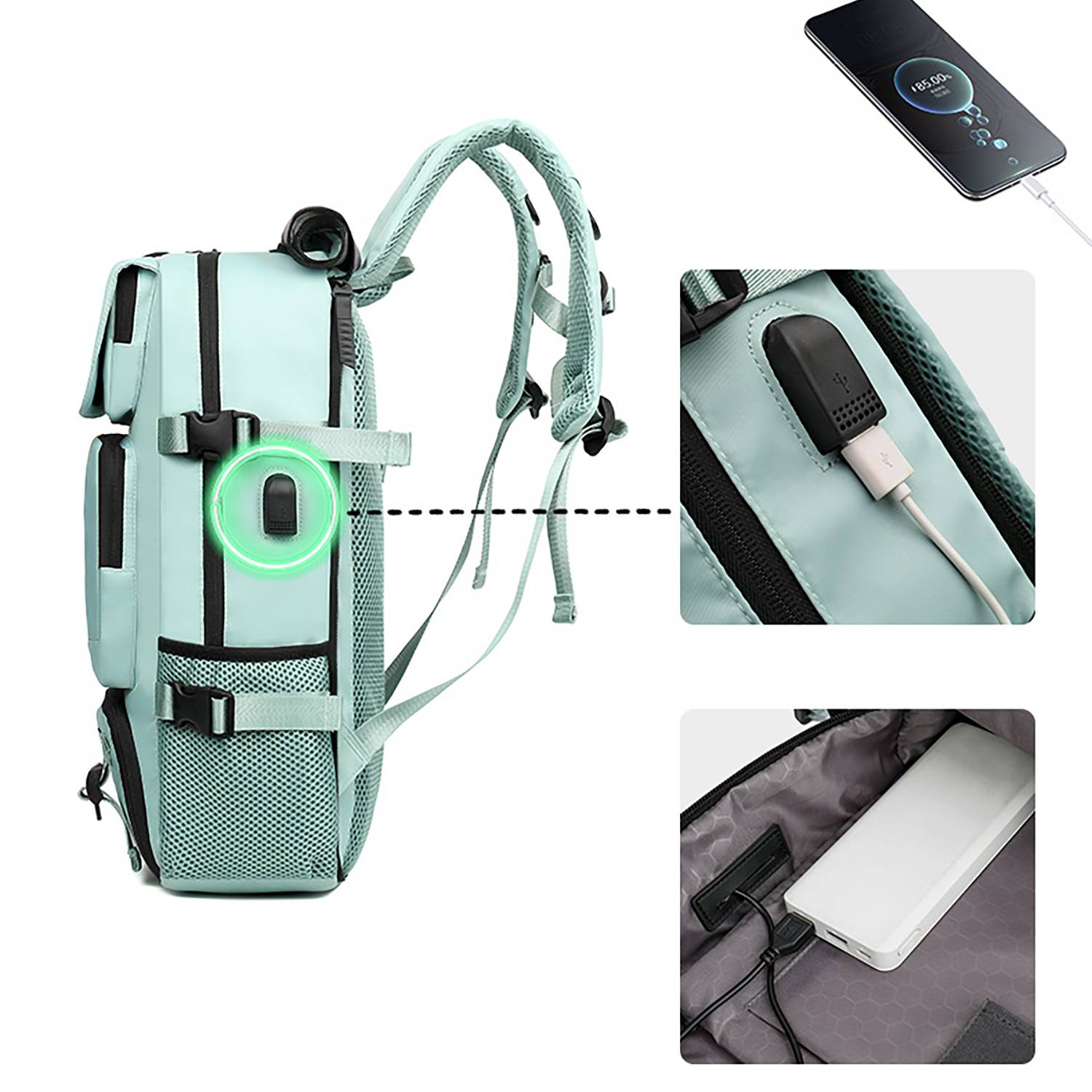 Waterproof Travel Nylon Backpack W/ Usb Port 11