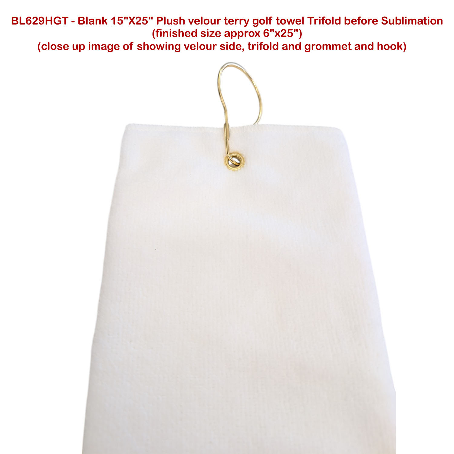 24 Hr Express Ship - Plush Velour Terry Cotton blend Golf Towel, Finish size 6x25, Trifold 9