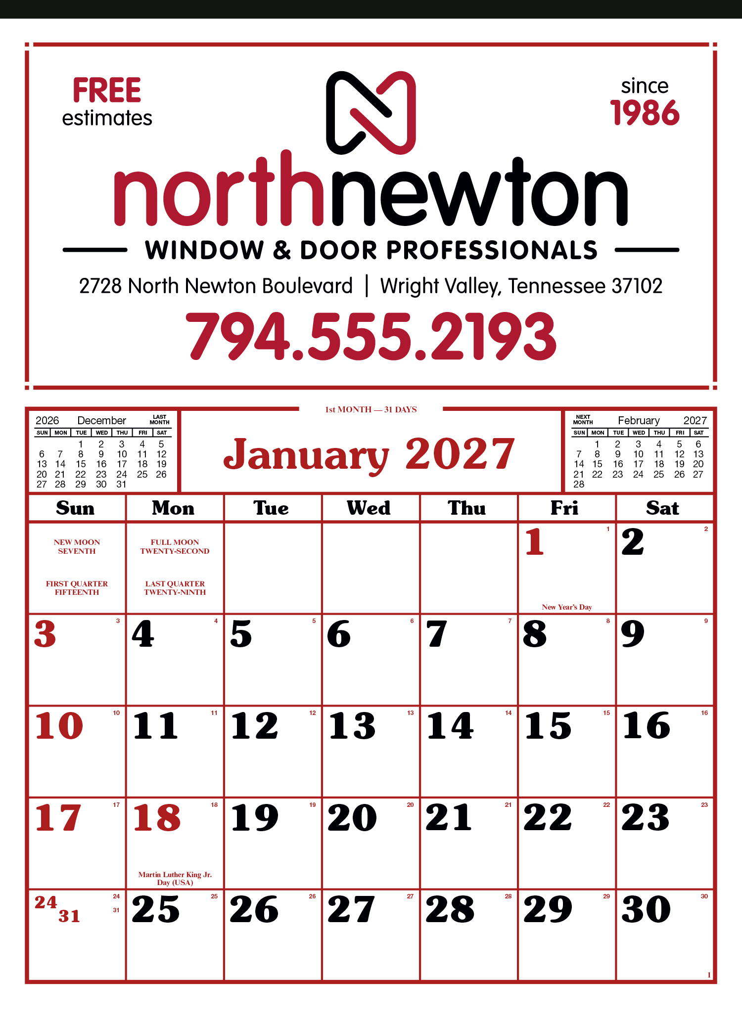 Skinner & Kennedy® Commercial 12-Sheet Calendar 11